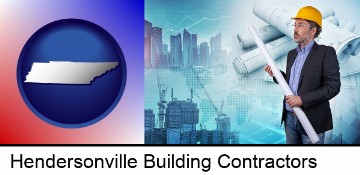 building contractor holding blueprints - cityscape background in Hendersonville, TN