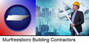 building contractor holding blueprints - cityscape background in Murfreesboro, TN